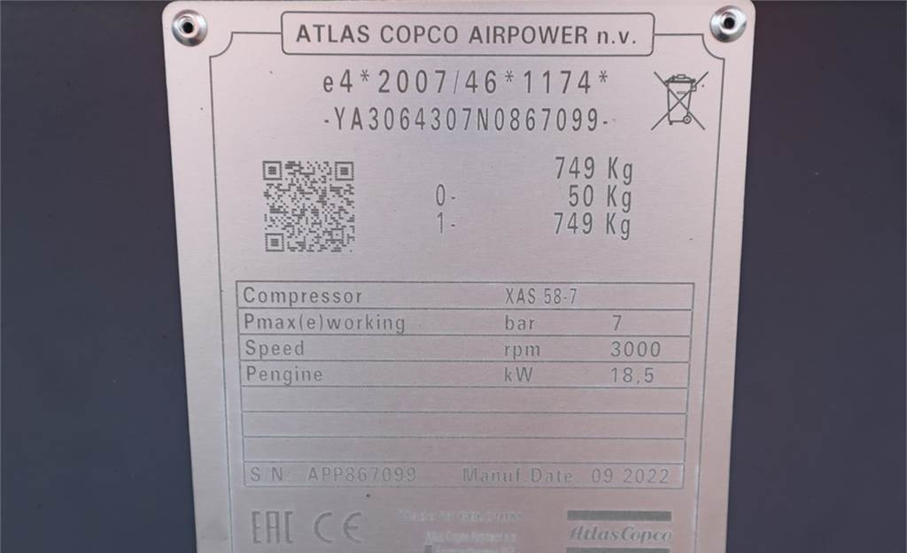 Kompresor ajri Atlas Copco XAS 58-7 Valid inspection, *Guarantee! Diesel, Vol: foto 8