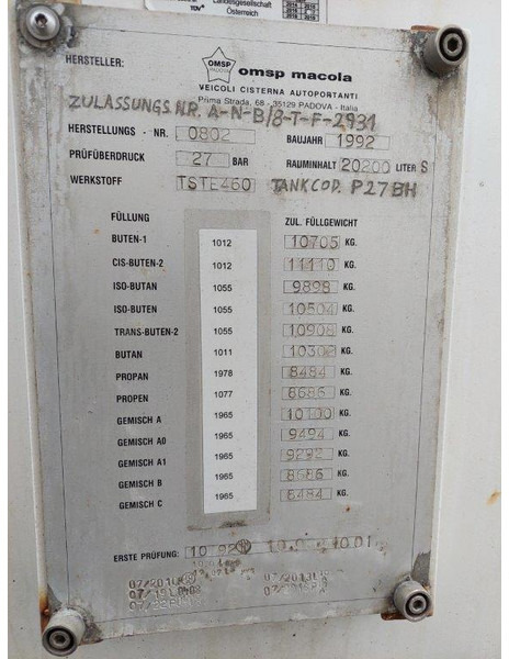 OMSP Macola Tanktrailer 20.200 Liter lpg Gas, Gaz, LPG, GPL, Propane, Butane tank ID 3.135 - Gjysmë rimorkio me bot: foto 5