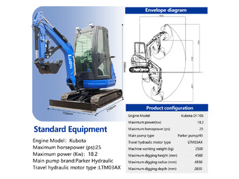 Lizingu i LADYS DY25U Mini Excavator CE Certification Kubota Engine(Factory Outlet) Mini Pelle Minibagger Minikoparka Miniexcavadora LADYS DY25U Mini Excavator CE Certification Kubota Engine(Factory Outlet) Mini Pelle Minibagger Minikoparka Miniexcavadora: foto 2
