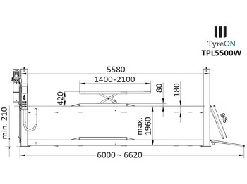 Pajisjet e ofiçinës TPL5500W 4 post lift - 5.6 meter flat runways - Integrated free wheels lifting system - 5.5T: foto 4