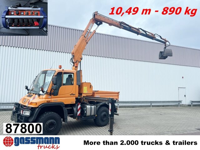 Unimog U400 4x4, Frontzapfwelle, Kipper, Kran MKG HKL - Kamion vetëshkarkues, Kamion me vinç: foto 1 Unimog U400 4x4, Frontzapfwelle, Kipper, Kran MKG HKL - Kamion vetëshkarkues, Kamion me vinç: foto 1
