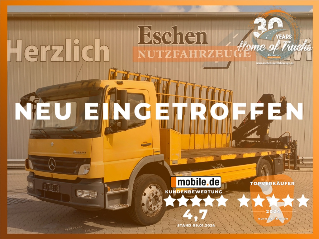 Mercedes-Benz 1224 L Atego / HIAB-Kran / Glastransporter - Kamion me karroceri të hapur, Kamion me vinç: foto 1 Mercedes-Benz 1224 L Atego / HIAB-Kran / Glastransporter - Kamion me karroceri të hapur, Kamion me vinç: foto 1