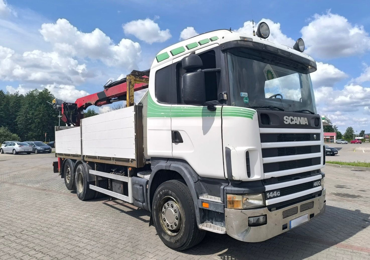 SCANIA 144.460 - Kamion me karroceri të hapur, Kamion me vinç: foto 1 SCANIA 144.460 - Kamion me karroceri të hapur, Kamion me vinç: foto 1