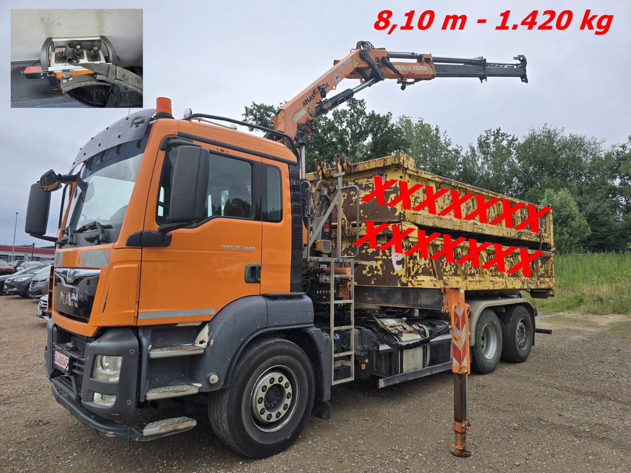 MAN TGS 28.440 6x2-4 BL TGS 28.440 6x2-4 BL, Atlas Kran VDL Abrollanlage, Funk, Lenk-Liftachse - Kamion vetëngarkues, Kamion me vinç: foto 1 MAN TGS 28.440 6x2-4 BL TGS 28.440 6x2-4 BL, Atlas Kran VDL Abrollanlage, Funk, Lenk-Liftachse - Kamion vetëngarkues, Kamion me vinç: foto 1