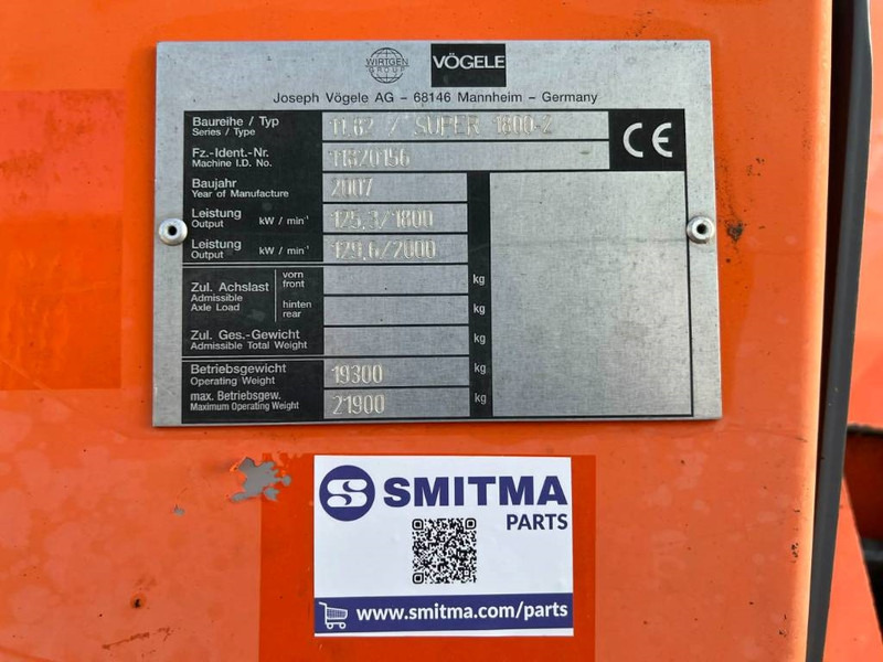 Vögele SUPER 1800-2 - Shtrues asfalti: foto 5 Vögele SUPER 1800-2 - Shtrues asfalti: foto 5