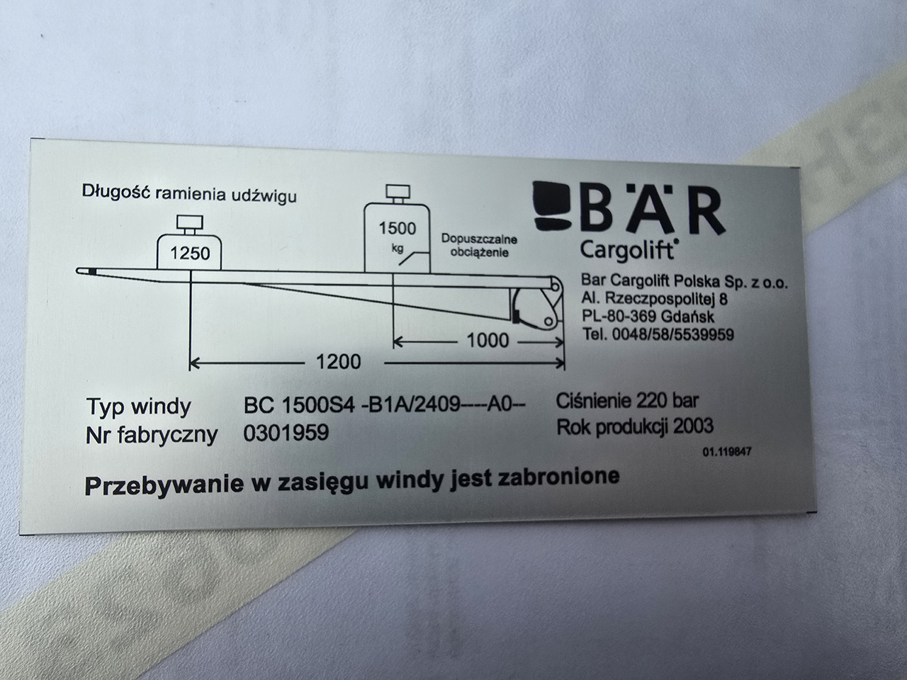 BAR Cargolift BC 1500S4 -B1A/2409--A0- - Makineritë e tjera: foto 2 BAR Cargolift BC 1500S4 -B1A/2409--A0- - Makineritë e tjera: foto 2