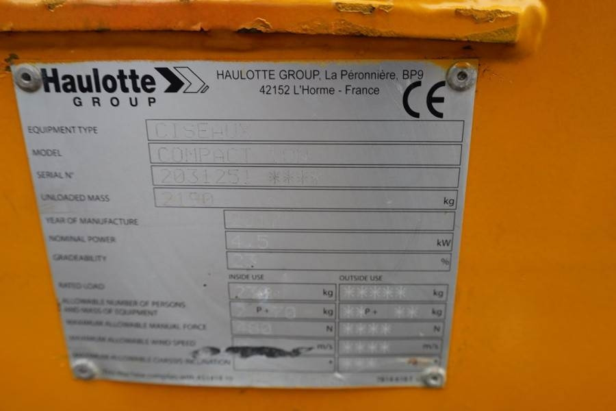 Ngritës gërshërë Haulotte Compact 10N Electric, 10m Working Height, 230kg Ca: foto 7