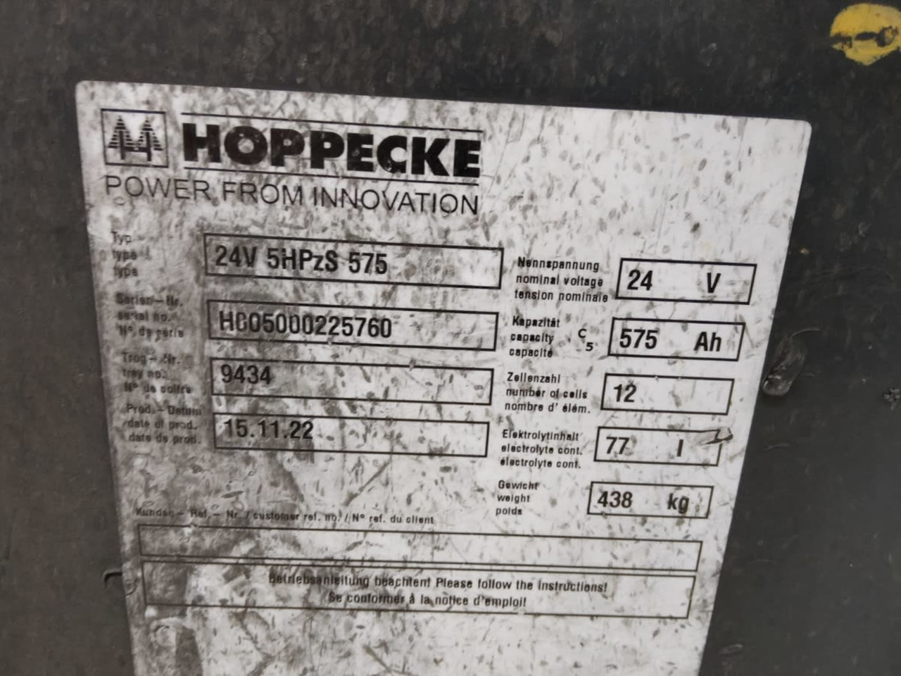 HOPPECKE Battery 24V 575Ah - Bateria për Pajisje për trajtimin e materialeve: foto 2 HOPPECKE Battery 24V 575Ah - Bateria për Pajisje për trajtimin e materialeve: foto 2