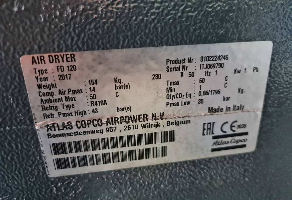 OSUSZACZ ZIĘBNICZY ATLAS COPCO FD 120 7,2m3 - Kompresor ajri: foto 3 OSUSZACZ ZIĘBNICZY ATLAS COPCO FD 120 7,2m3 - Kompresor ajri: foto 3