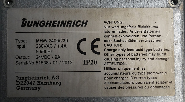 Jungheinrich 50461442 | Charger build-in 230Vac/1.4A 50/60Hz 24 VDC/9A sn. SIS3 Charger build-in 230Vac/1.4A 50/60Hz 24 VDC/9A sn. SIS38/01/2012 IP20 for EMC110 - Bateria për Pajisje për trajtimin e materialeve: foto 2 Jungheinrich 50461442 | Charger build-in 230Vac/1.4A 50/60Hz 24 VDC/9A sn. SIS3 Charger build-in 230Vac/1.4A 50/60Hz 24 VDC/9A sn. SIS38/01/2012 IP20 for EMC110 - Bateria për Pajisje për trajtimin e materialeve: foto 2
