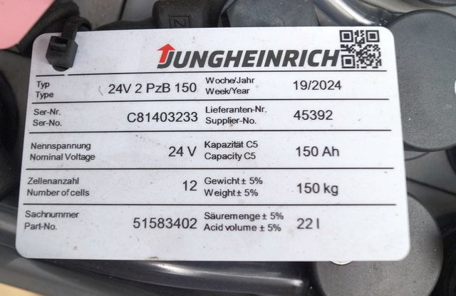 Jungheinrich unknown | Battery 24 2PZB150 year 2024 weight 150 kg sn. C81403233 - Bateria për Pajisje për trajtimin e materialeve: foto 4 Jungheinrich unknown | Battery 24 2PZB150 year 2024 weight 150 kg sn. C81403233 - Bateria për Pajisje për trajtimin e materialeve: foto 4