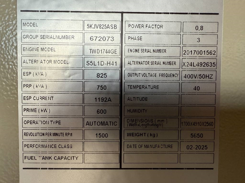 Volvo TWD1744GE - 825 kVA Generator - DPX-18886 - Set gjeneratori: foto 5 Volvo TWD1744GE - 825 kVA Generator - DPX-18886 - Set gjeneratori: foto 5