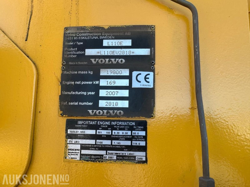 2007 Volvo L110E HJULLASTER - 11000 Timer - Fadrom me goma: foto 5 2007 Volvo L110E HJULLASTER - 11000 Timer - Fadrom me goma: foto 5
