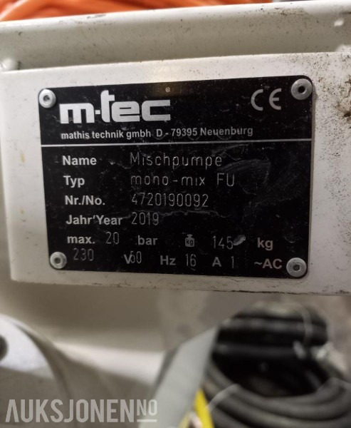 2019 M-tec mono mix miksepumpe - Pajisje ndërtimi: foto 2 2019 M-tec mono mix miksepumpe - Pajisje ndërtimi: foto 2