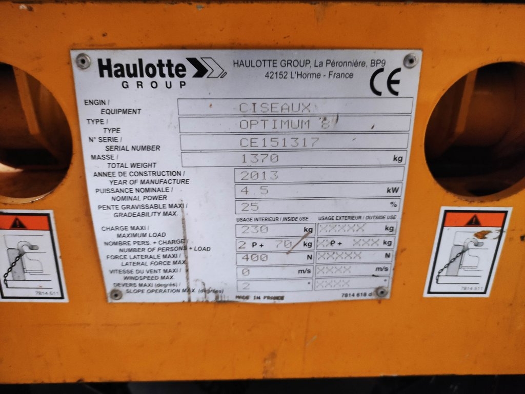 Haulotte OPTIMUM8 - Ngritës gërshërë: foto 5 Haulotte OPTIMUM8 - Ngritës gërshërë: foto 5
