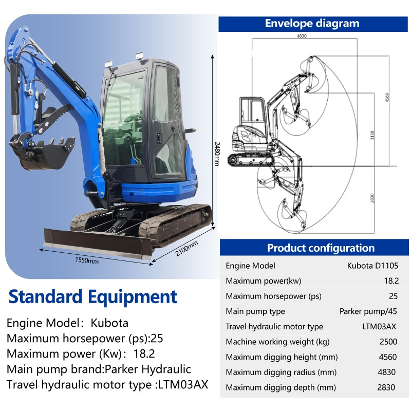 LEZUM DY25U Mini Excavator Digger Miniexcavadora EPA Kubota Engine Mini Excavator For Sale With Mini Excavator Attachment Set - Ekskavator me zinxhirë: foto 2 LEZUM DY25U Mini Excavator Digger Miniexcavadora EPA Kubota Engine Mini Excavator For Sale With Mini Excavator Attachment Set - Ekskavator me zinxhirë: foto 2