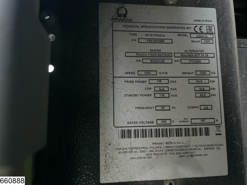 Pramac GSW115 2593 h, 85KW, 106KVA - Set gjeneratori: foto 5 Pramac GSW115 2593 h, 85KW, 106KVA - Set gjeneratori: foto 5