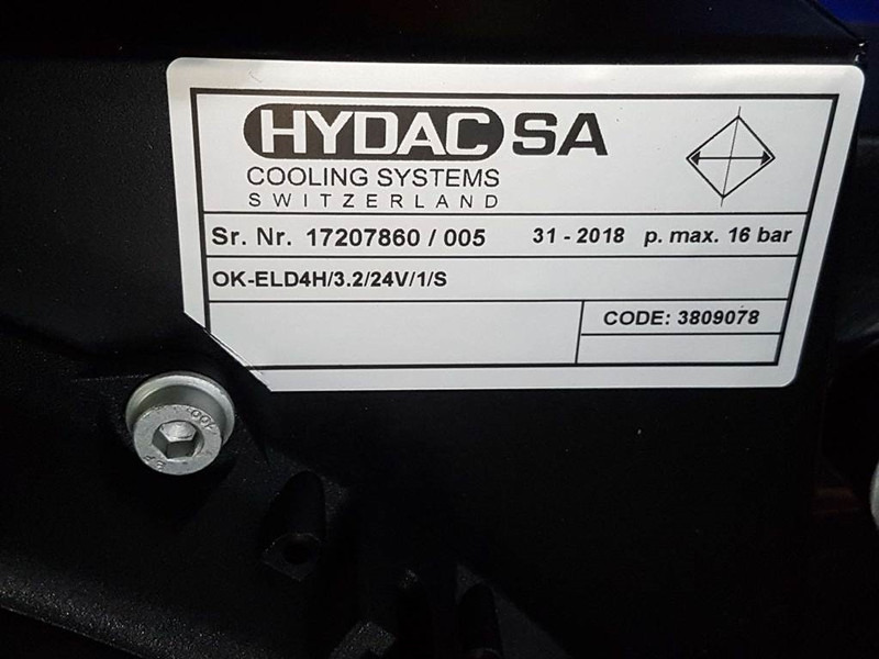Hydac OK-ELD4H/3.2/24V/1/S-3809078-Oil cooler/Ölkü - Sistemi hidraulik për Makineri ndërtimi: foto 5 Hydac OK-ELD4H/3.2/24V/1/S-3809078-Oil cooler/Ölkü - Sistemi hidraulik për Makineri ndërtimi: foto 5