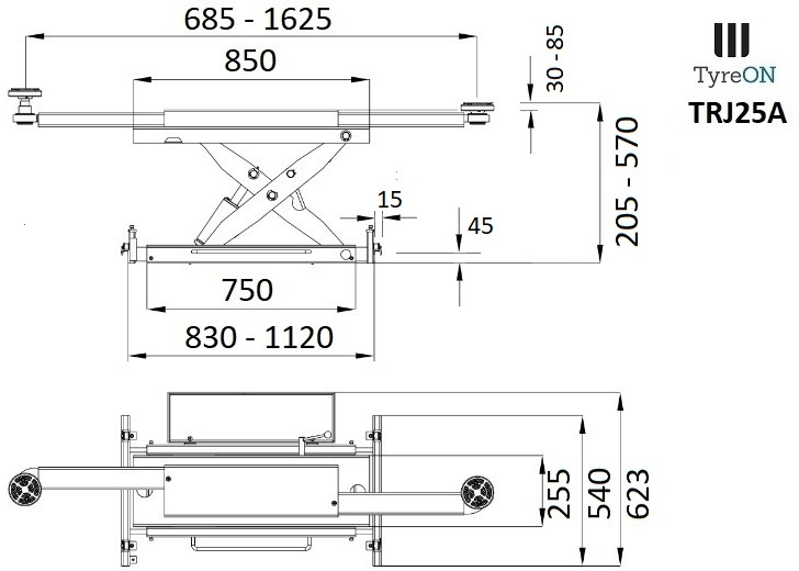 TRJ25A air-hydraulic rolling axle jack 2.5T- Height adjustable adapters - Pajisjet e ofiçinës: foto 3 TRJ25A air-hydraulic rolling axle jack 2.5T- Height adjustable adapters - Pajisjet e ofiçinës: foto 3