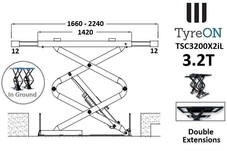 TSC3500X2iL in floor scissor lift - double extensions- Platform length up to 224 cm - also for longer vehicles - Pajisjet e ofiçinës: foto 3 TSC3500X2iL in floor scissor lift - double extensions- Platform length up to 224 cm - also for longer vehicles - Pajisjet e ofiçinës: foto 3