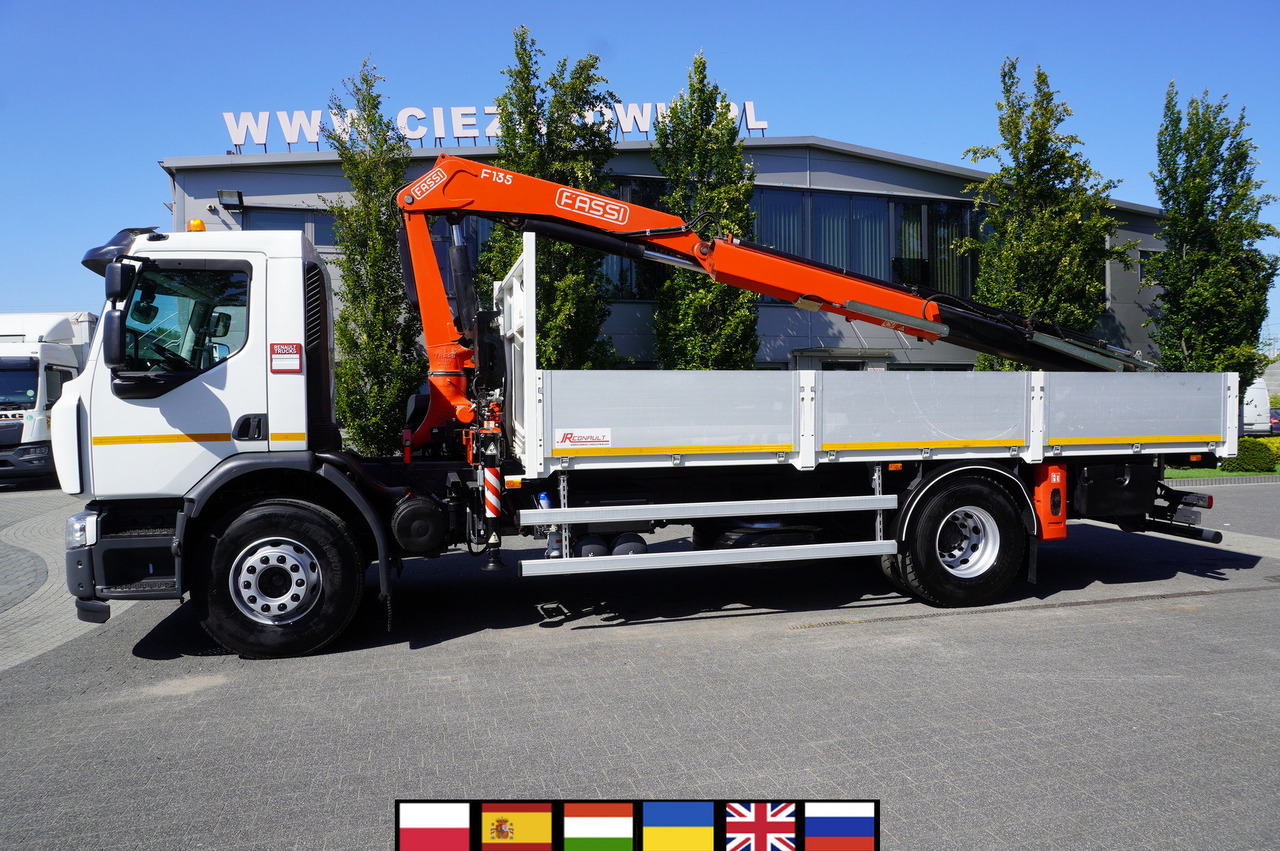 RENAULT C280 DTI 8 / FASSI crane 5.6 T / range 8 m / Flatbed 15 EPAL - Kamion me vinç: foto 1 RENAULT C280 DTI 8 / FASSI crane 5.6 T / range 8 m / Flatbed 15 EPAL - Kamion me vinç: foto 1