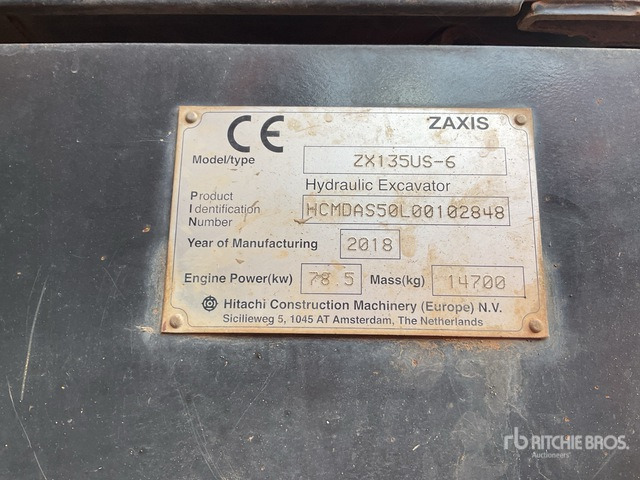 2018 Hitachi ZX135US-6 Tracked Excavator - Ekskavator me zinxhirë: foto 3 2018 Hitachi ZX135US-6 Tracked Excavator - Ekskavator me zinxhirë: foto 3