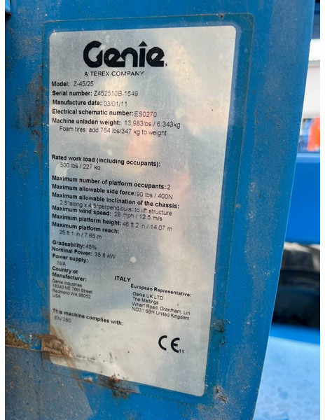 Lizingu i Genie Z45/25 JRT 4x4 diesel 16m (1601) Genie Z45/25 JRT 4x4 diesel 16m (1601): foto 11