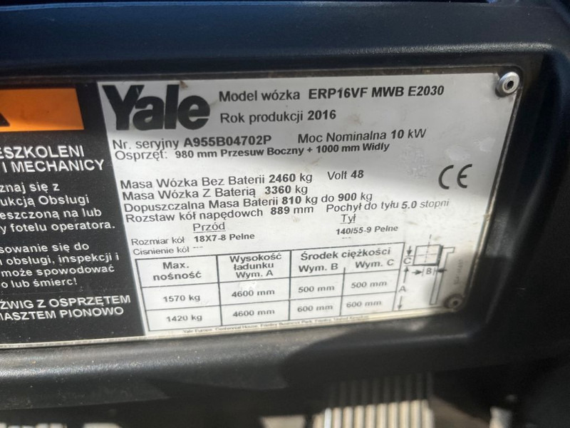 Pirun elektrik Yale ERP16VF heftruck ERP16VF triplo460 freelift SIDESHIFT 2016: foto 18