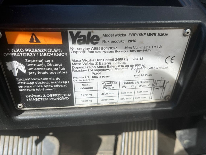 Pirun elektrik Yale ERP16VF heftruck ERP16VF triplo460 freelift SIDESHIFT 2016: foto 11