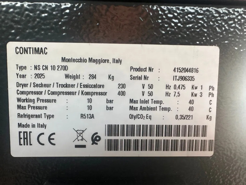 Contimac NS CN 10S 270D 7.5 kW 965 L / min 10 Bar Elektrische Schroefcompressor met Droger en Ketel - Kompresor ajri: foto 3 Contimac NS CN 10S 270D 7.5 kW 965 L / min 10 Bar Elektrische Schroefcompressor met Droger en Ketel - Kompresor ajri: foto 3