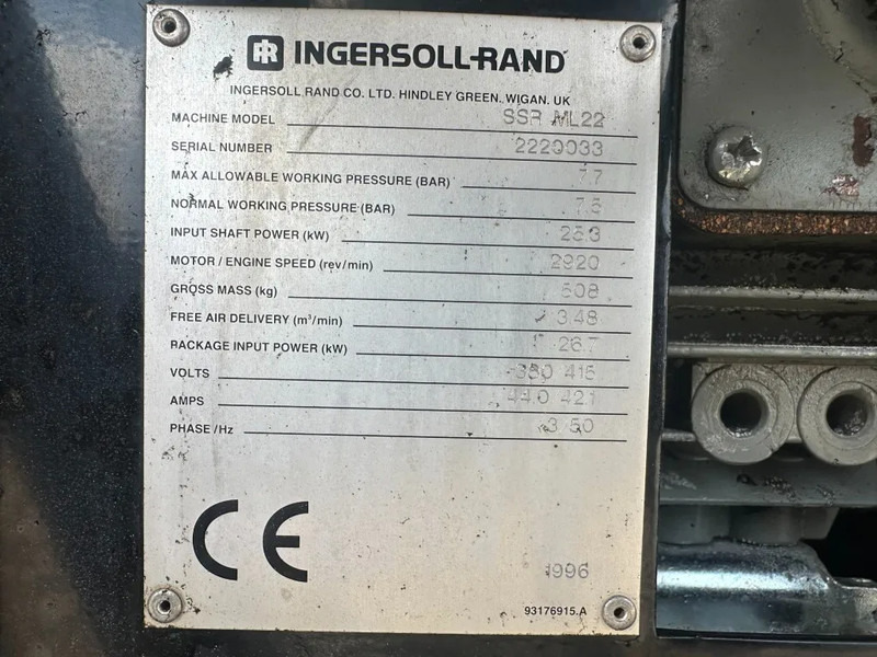Ingersoll Rand SSR ML22 Elektrische Schroefcompressor 25 kW 3480 L / min 7.5 Bar - Kompresor ajri: foto 4 Ingersoll Rand SSR ML22 Elektrische Schroefcompressor 25 kW 3480 L / min 7.5 Bar - Kompresor ajri: foto 4