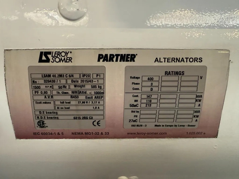 Leroy Somer LSAM 46.2M3 C 6/4 Generatordeel 150 kVA Alternator New overstock ! - Set gjeneratori: foto 4 Leroy Somer LSAM 46.2M3 C 6/4 Generatordeel 150 kVA Alternator New overstock ! - Set gjeneratori: foto 4