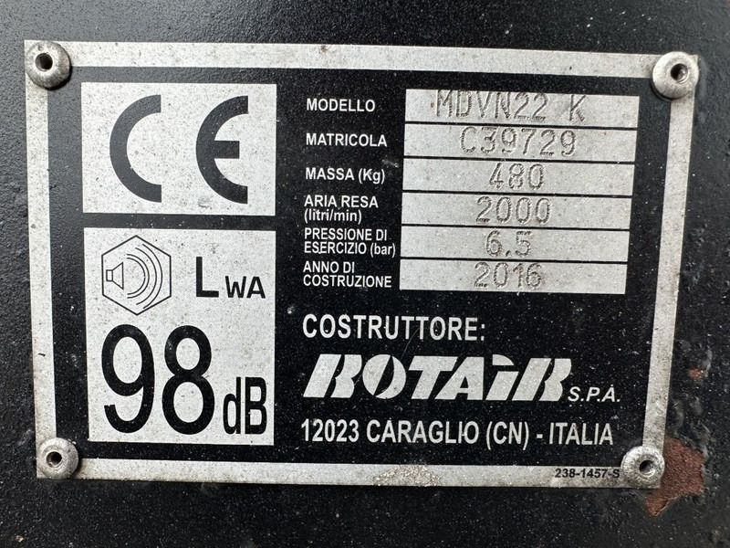 Rotair MDVN 22 K Kubota 2000 L / min 6.5 Bar Mobiele Diesel Compressor as New ! - Kompresor ajri: foto 4 Rotair MDVN 22 K Kubota 2000 L / min 6.5 Bar Mobiele Diesel Compressor as New ! - Kompresor ajri: foto 4