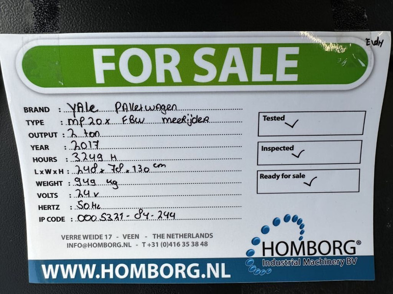 Pirun paletash Yale MP 20 X FBW 2 ton Palletwagen Elektra Pallettruck Meerijder: foto 16