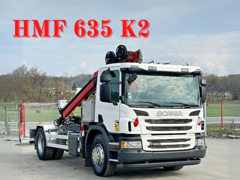 Scania P 250 * HMF 635 K2 + FUNK * TOPZUSTAND - Kamion vetëshkarkues, Kamion me vinç: foto 1 Scania P 250 * HMF 635 K2 + FUNK * TOPZUSTAND - Kamion vetëshkarkues, Kamion me vinç: foto 1