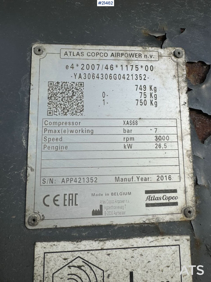 Kompresor ajri Atlas Copco XAS68: foto 17