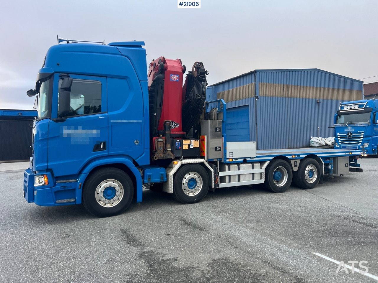 Scania R580 8x2 kranbil m/ 95t/m hmf kran, jibb , vinsj og konar planslep - Kamion me vinç: foto 1 Scania R580 8x2 kranbil m/ 95t/m hmf kran, jibb , vinsj og konar planslep - Kamion me vinç: foto 1
