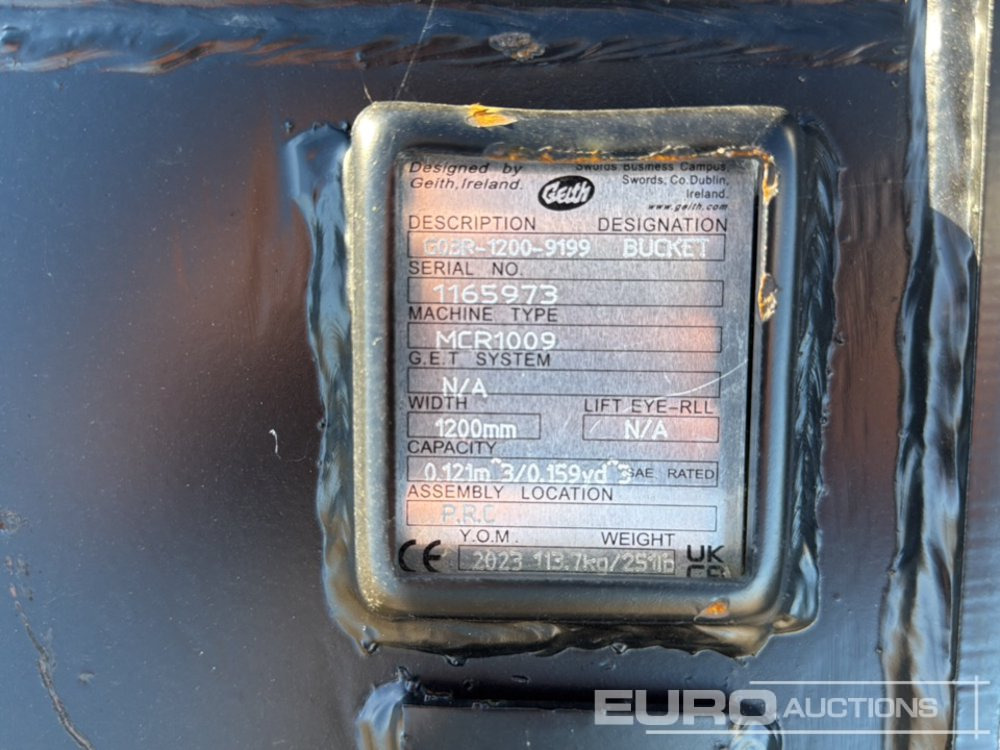 Geith G03R-1200-9199 to suit MCR1009 (S/N 1165973), Ditching Bucket G04-1200-311 to suit QR40 (S/N 1073314) - Kovë: foto 5 Geith G03R-1200-9199 to suit MCR1009 (S/N 1165973), Ditching Bucket G04-1200-311 to suit QR40 (S/N 1073314) - Kovë: foto 5