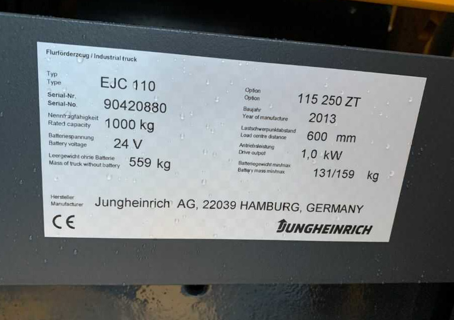 Jungheinrich EJC110 - Stivosës: foto 4 Jungheinrich EJC110 - Stivosës: foto 4