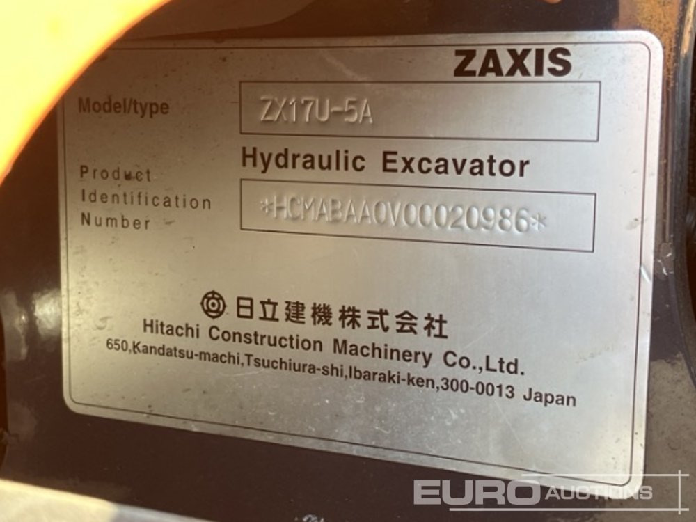 2016 Hitachi ZX17U-5A - Miniekskavator: foto 5 2016 Hitachi ZX17U-5A - Miniekskavator: foto 5